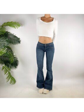 Vintage Y2K Mudd Womens Dark Wash Low Rise Faded Flare 2000s Jeans / Size: 3